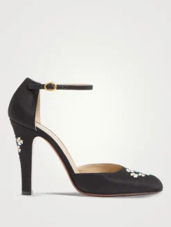 Hi Dolly Floral-Embroidered Shantung Pumps
