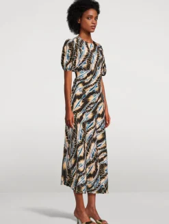 Ines Printed Silk Midi Dress