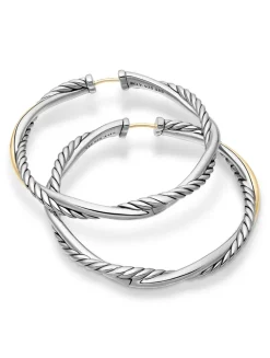 Infinity Hoop Earrings In Sterling Silver With 14k Yellow Gold, 42mm