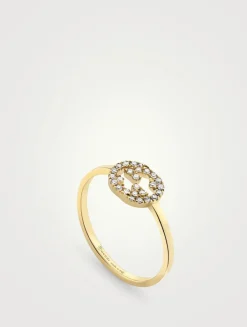 Interlocking G 18K Gold Diamond Ring