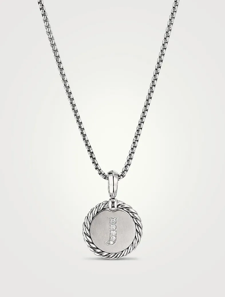 J Initial Charm In Sterling Silver With Pavé Diamonds