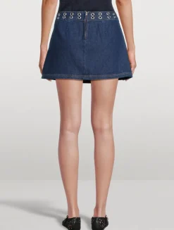 Jaylene Grommet-Trimmed Denim Mini Skirt