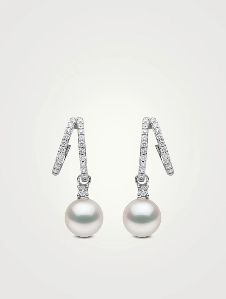 Jazz 18K White Gold Akoya Pearl and Double Hoop Diamond Earrings