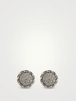 JH Essential Sterling Silver Stud Earrings With Pavé Diamonds