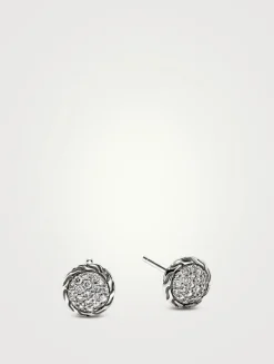 JH Essential Sterling Silver Stud Earrings With Pavé Diamonds
