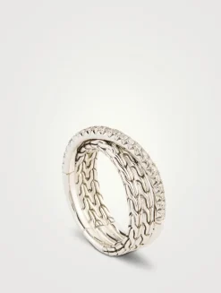JH Essential Sterling Silver Crossover Ring With Pavé Diamonds