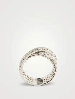 JH Essential Sterling Silver Crossover Ring With Pavé Diamonds