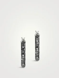 JH Essentials Silver Hoop Earrings With Black And White Diamonds