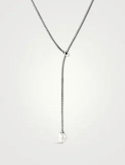 JH Essentials Silver 1.8mm Lariat Necklace With Pearl