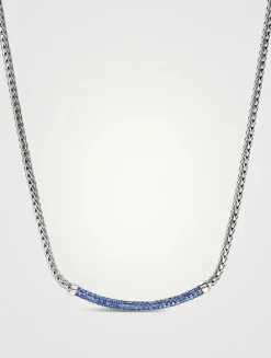 JH Essentials Silver 2.5mm Mini Chain Necklace With Blue Sapphire