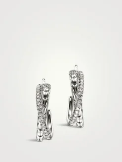 JH Essentials Sterling Silver Crossover Earrings With Pavé Diamonds