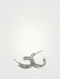 JH Essentials Sterling Silver Crossover Earrings With Pavé Diamonds