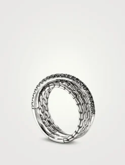 JH Essentials Sterling Silver Crossover Ring With Treated Black Sapphire