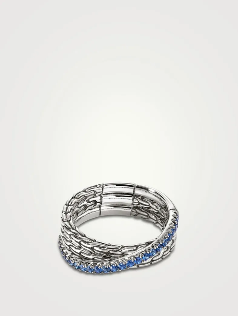 JH Essentials Sterling Silver Crossover Ring With Blue Sapphire