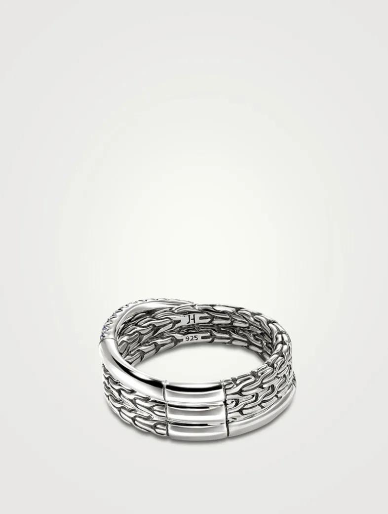 JH Essentials Sterling Silver Crossover Ring With Blue Sapphire