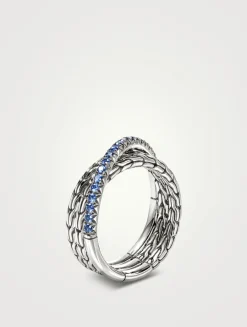 JH Essentials Sterling Silver Crossover Ring With Blue Sapphire