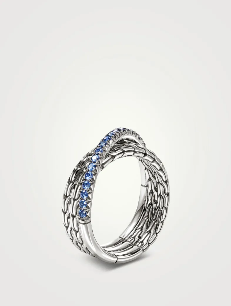 JH Essentials Sterling Silver Crossover Ring With Blue Sapphire
