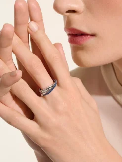 JH Essentials Sterling Silver Crossover Ring With Blue Sapphire