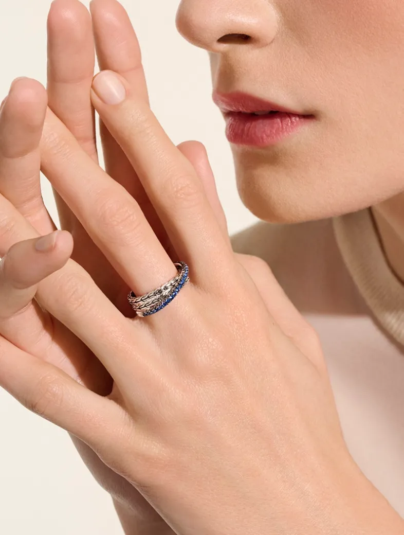 JH Essentials Sterling Silver Crossover Ring With Blue Sapphire