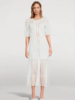 Jovina Lace-Trimmed Cotton Midi Dress