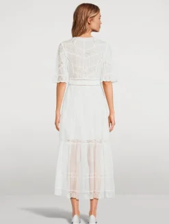 Jovina Lace-Trimmed Cotton Midi Dress