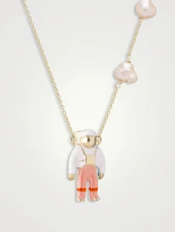 9K Gold Astronauta Perla Pendant Necklace