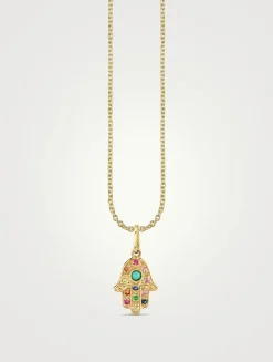 14K Gold Baby Rainbow Hamsa Charm Necklace