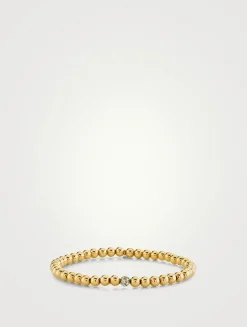 14K Gold Beaded Bracelet With Gold Pavé Diamond Ball