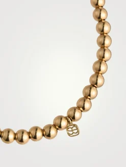 14K Gold Beaded Bracelet With 14K Gold Scallop Edge Pavé Diamond Rondelle