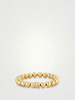 14K Gold Beaded Bracelet With 14K Gold Diamond Scallop Rondelle