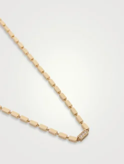 18K Gold Block-Chain Single Pavé Diamond Thick Necklace