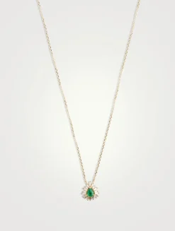 18K Gold Bold One-Of-A-Kind Emerald Diamond Spark Pendant Necklace