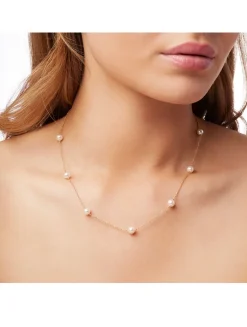 18K Gold Chain Necklace With Pearls