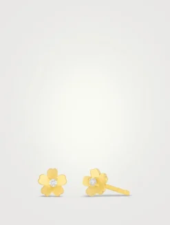 14K Gold Cherry Blossom Earrings With Diamonds