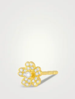 14K Gold Cherry Blossom Earrings With Pavé Diamonds