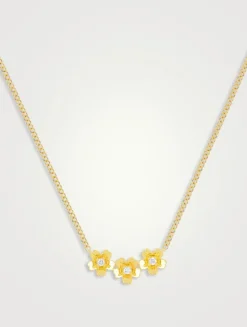 14K Gold Cherry Blossom Necklace With Diamonds