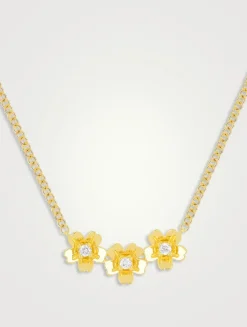 14K Gold Cherry Blossom Necklace With Diamonds
