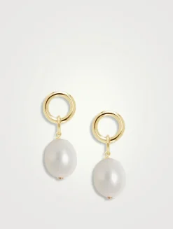 14K Gold Circle Pearl Drop Earrings
