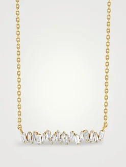 18K Gold Classic Diamond Bar Pendant Necklace