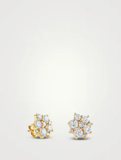 14K Gold Cocktail Disc Stud Earrings With Diamonds