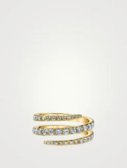18K Gold Coil Ring With Diamonds
