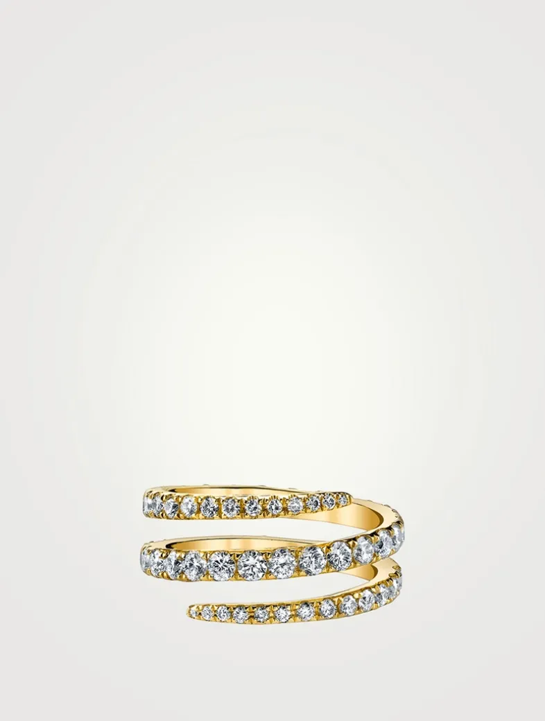 18K Gold Coil Ring With Diamonds