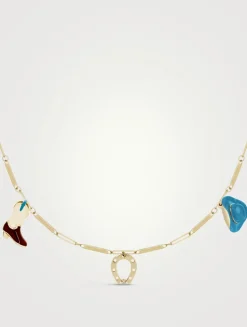 9K Gold Deco Tubitos Cowboy Charm Necklace