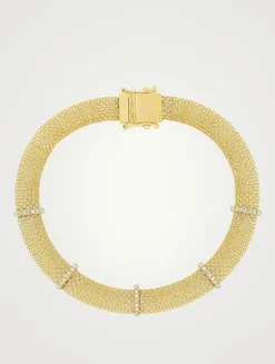 14K Gold Diamond Bar Mesh Bracelet