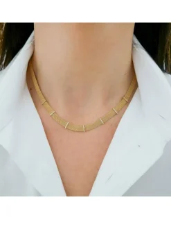 14K Gold Diamond Bar Mesh Necklace