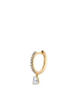 18K Gold Diamond Huggie Hoop Earring With Pear Diamond Drop