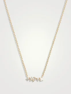 14K Gold Diamond Multifaceted Mini Bar Necklace
