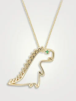 9K Gold Dino Esmeralda Pendant Necklace With Emerald