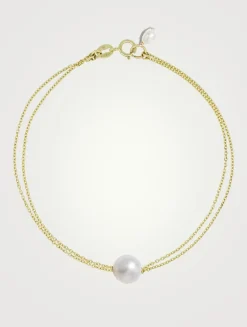 14K Gold Double Chain Oval Pearl Bracelet