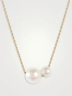 14K Gold Double Pearl Pendant Necklace